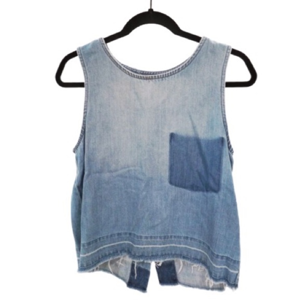 Bella Dahl Chambray Split Back Distressed Tank